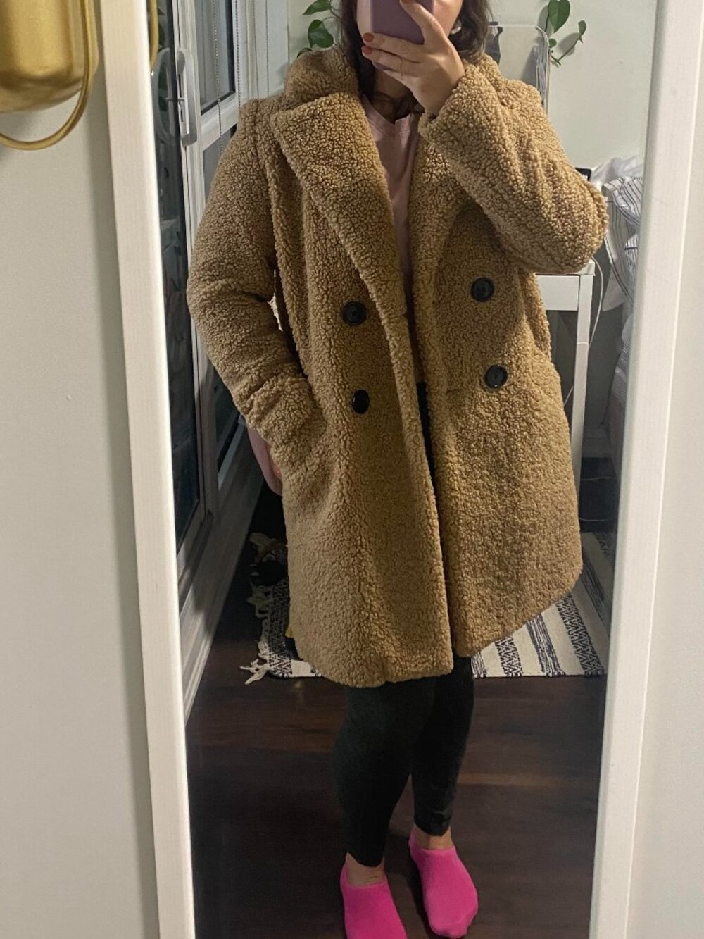 ZARA Midi Tight Double Breasted Teddy Coat Size S